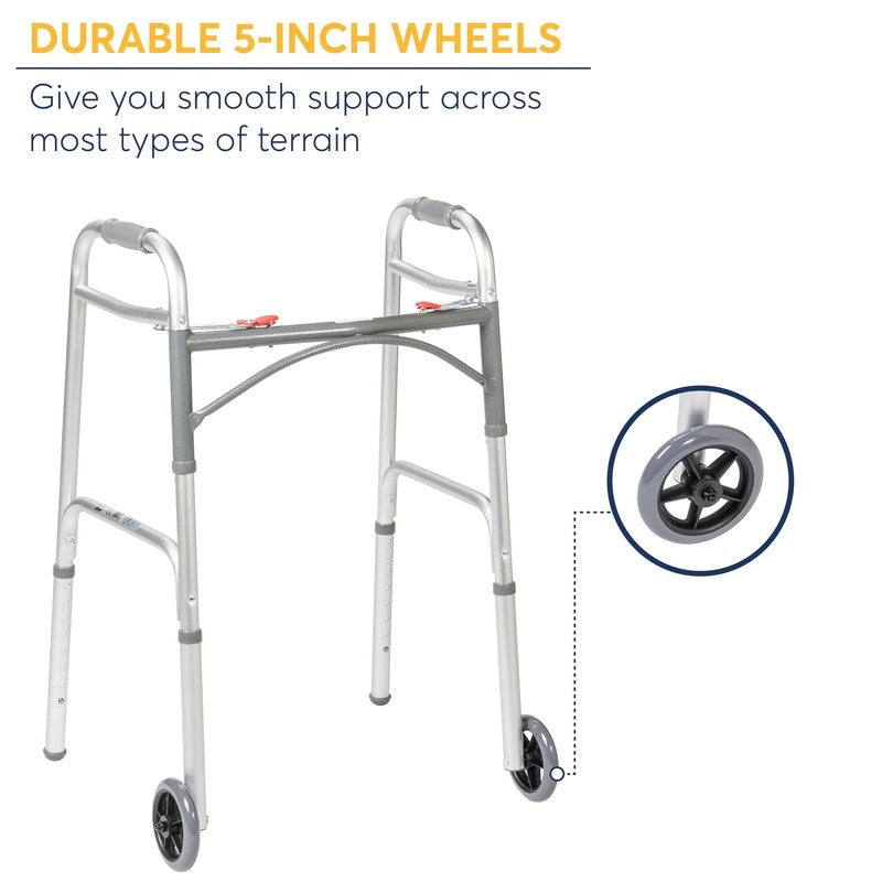 Deluxe Two Button Folding Walker with Wheels4