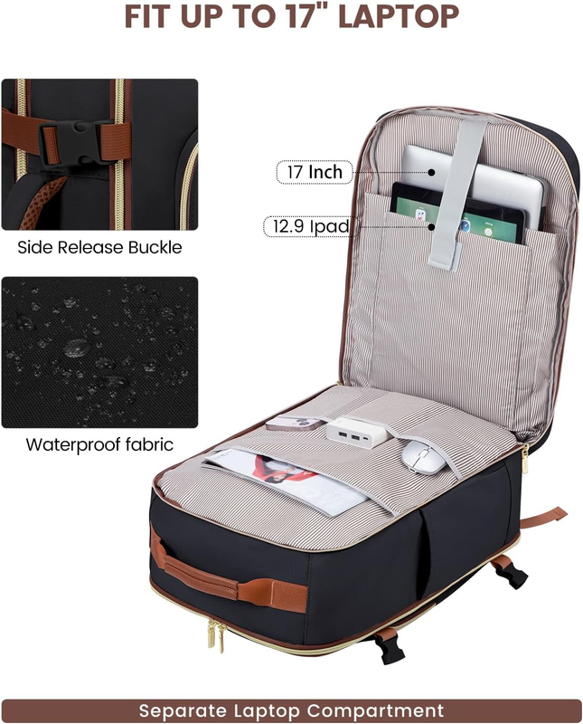 40L Travel Backpack Carry On TSA Approved 17in Laptop 3 Packing Cubes7