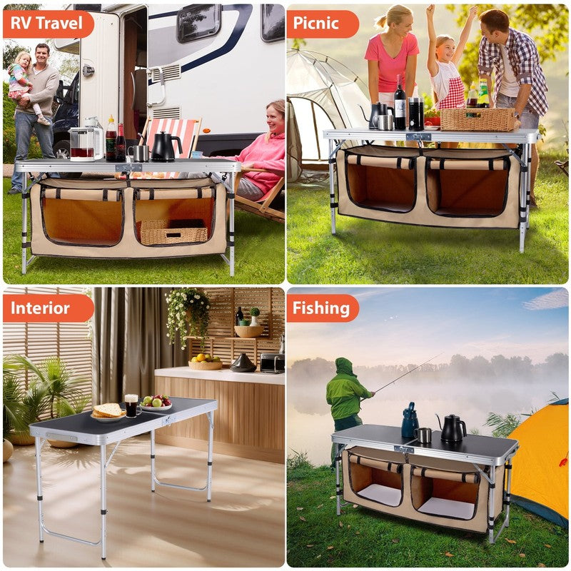 Portable Camping Table Set   Aluminum Kitchen Station W/ Storage, Adjustable Fee7