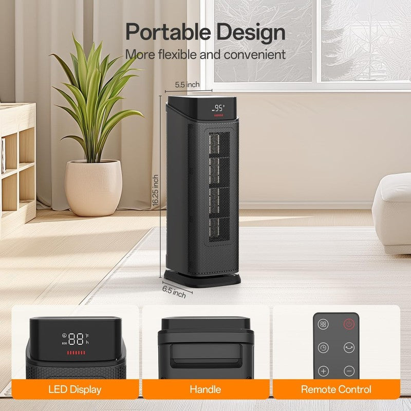 1500W Tower Space Heater Indoor w/ Thermostat Remote 90° Oscillating7