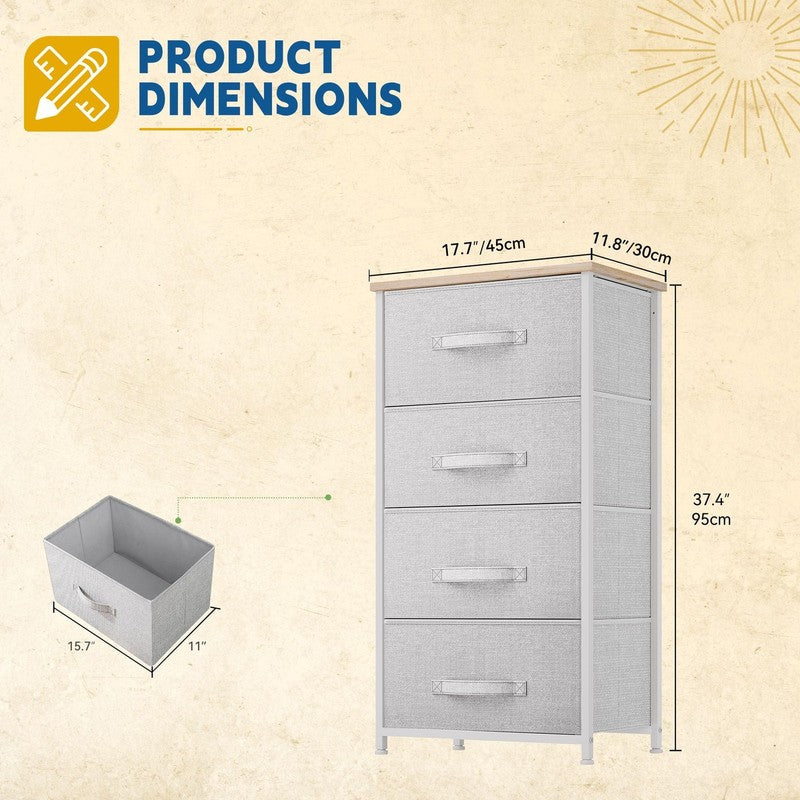 4 Drawers Fabric Dresser for Bedroom, Storage Organizer, Wide Chest of Drawers f4