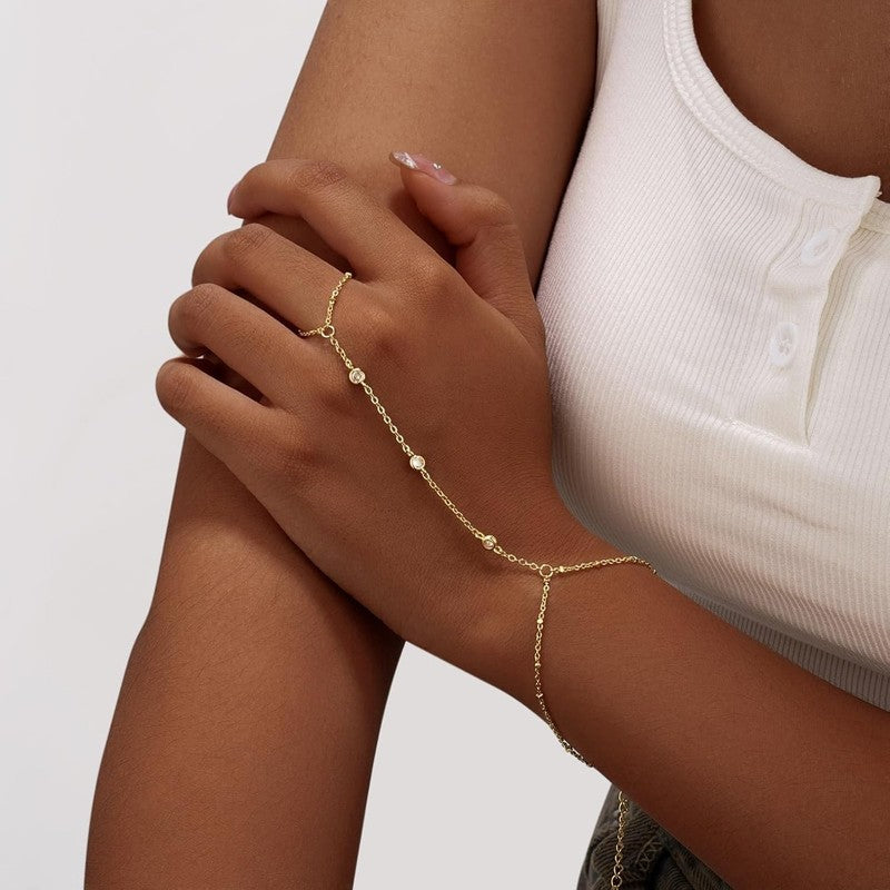 14K Gold/Silver Plated Dainty Hand Chain Bracelet Adjustable Cuff Bangle Gift1