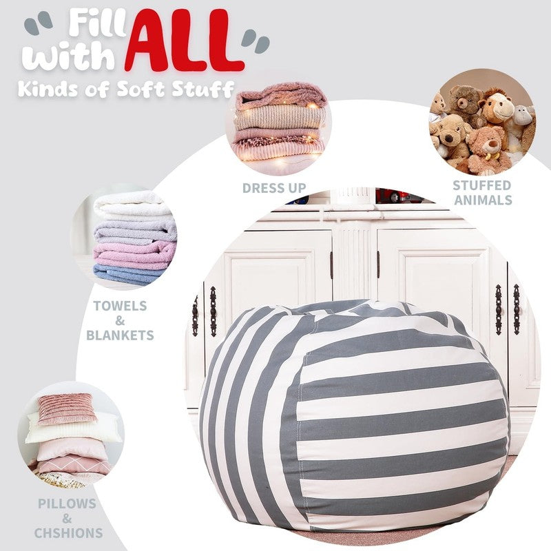 Kids Stuffed Animal Storage Bean Bag Cover XL Cotton Canvas Grey5
