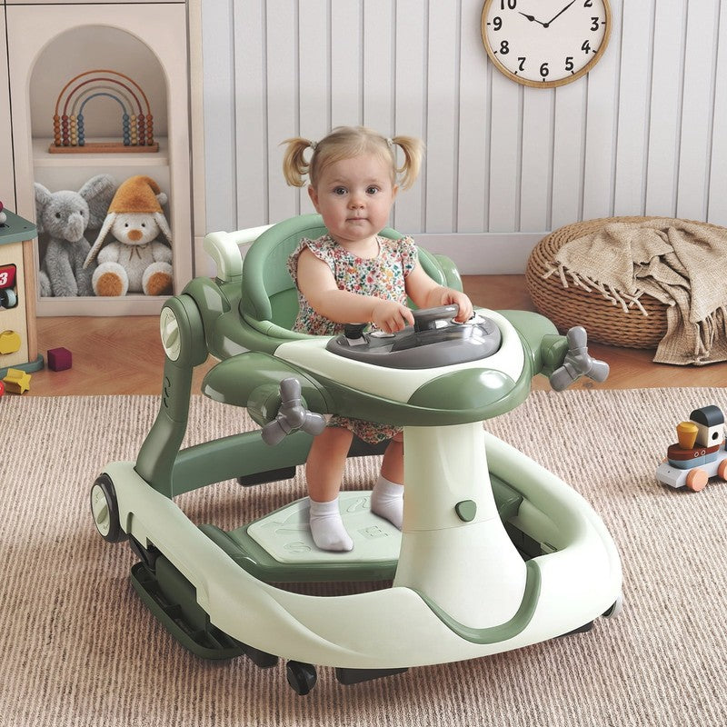 5-In-1 Musical Baby Walker with Wheels, Foldable Baby Walker for Boys Girls, Gre5