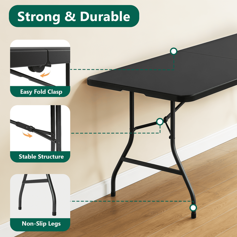 6FT Folding Table, Heavy Duty Portable Table, Waterproof HDPE, Foldable for Picn6