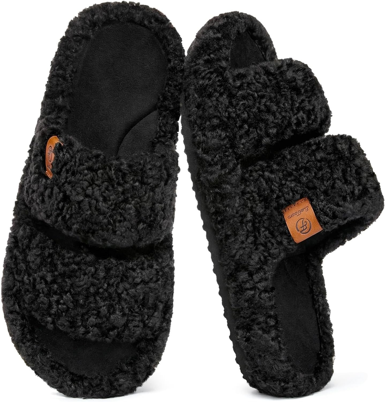 Womens Fuzzy Open Toe Slippers Soft Comfy Memory Foam Indoor House Shoes8