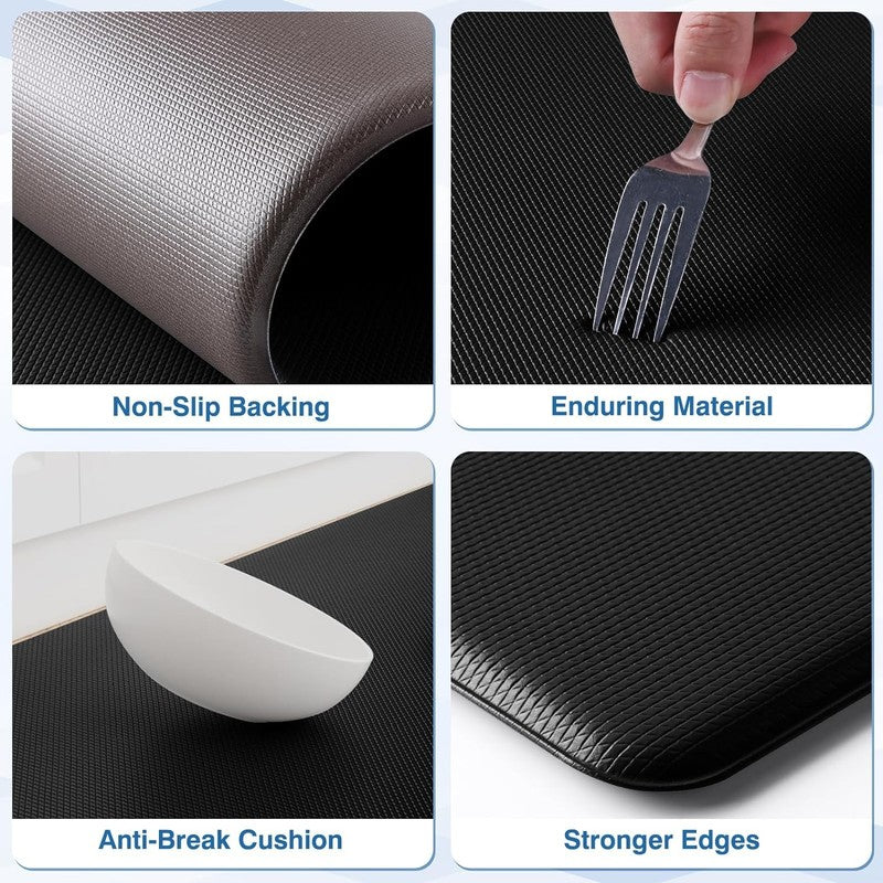 Cushioned Anti Fatigue Kitchen Mats Set, Non Slip & Waterproof, 2PCS Black2