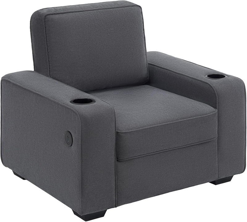Chenille Sofa Chair Cup Holders USB Ports Upholstered Living Room Charcoal Grey6