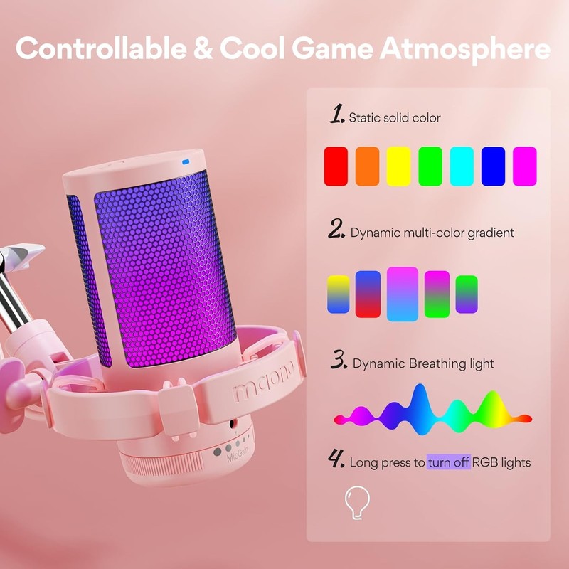 USB Gaming Microphone Noise Cancel Streaming Mic PC PS5 PS4 Kit DGM20S Pink3