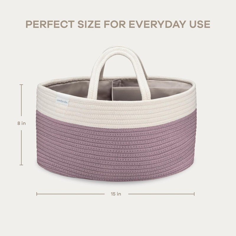 Rope Diaper Caddy Organizer Large 3 Compartment Baby Basket Mauve5