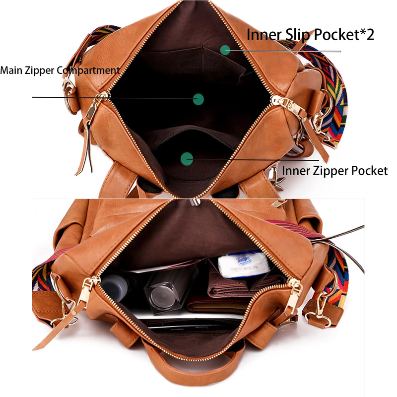 Fashion Waterproof Backpack Purse Women Convertible Bag Brown3