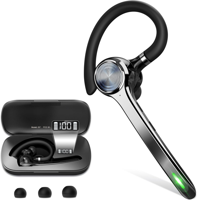 Bluetooth Headset V5.1 Wireless Earpiece 72H Talk Time 500mAh Case Trucker7