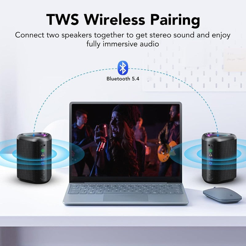 Bluetooth Speaker 24H Playtime, LED Light, Bluetooth 5.4, IPX7 Waterproof, Bass5