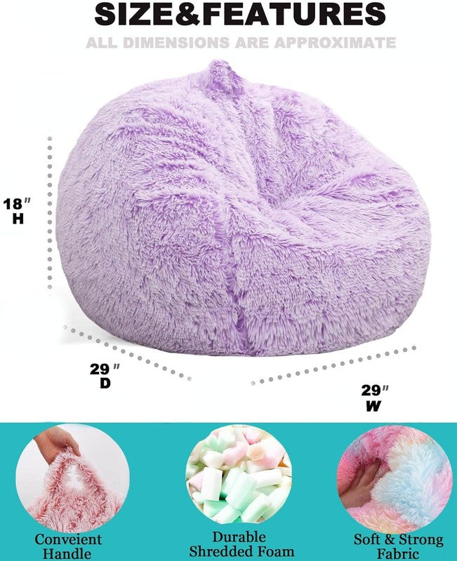 Fluffy Bean Bag Chair for Kids 2.5FT Memory Foam Faux Fur Lavender2
