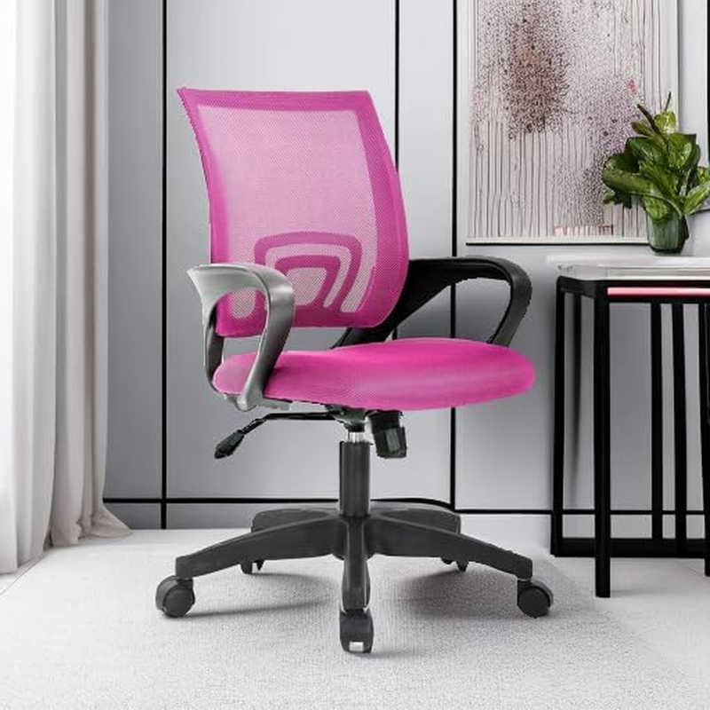 Ergonomic Office Chair Mid Back Swivel Desk Chair Lumbar Support Pink4