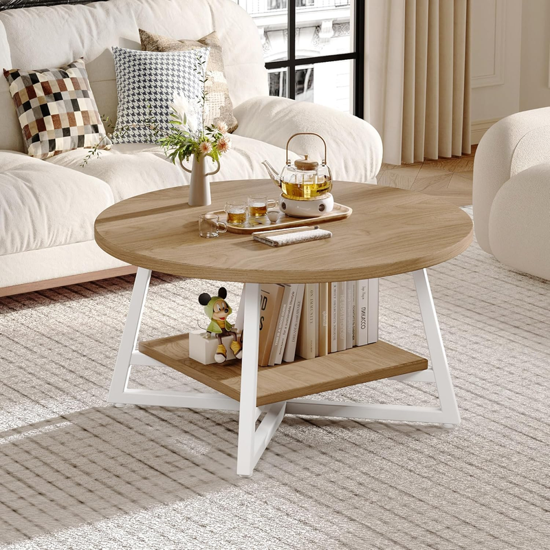 Coffee Table for Living Room, round Coffee Table, Small Circle Coffee Table with1