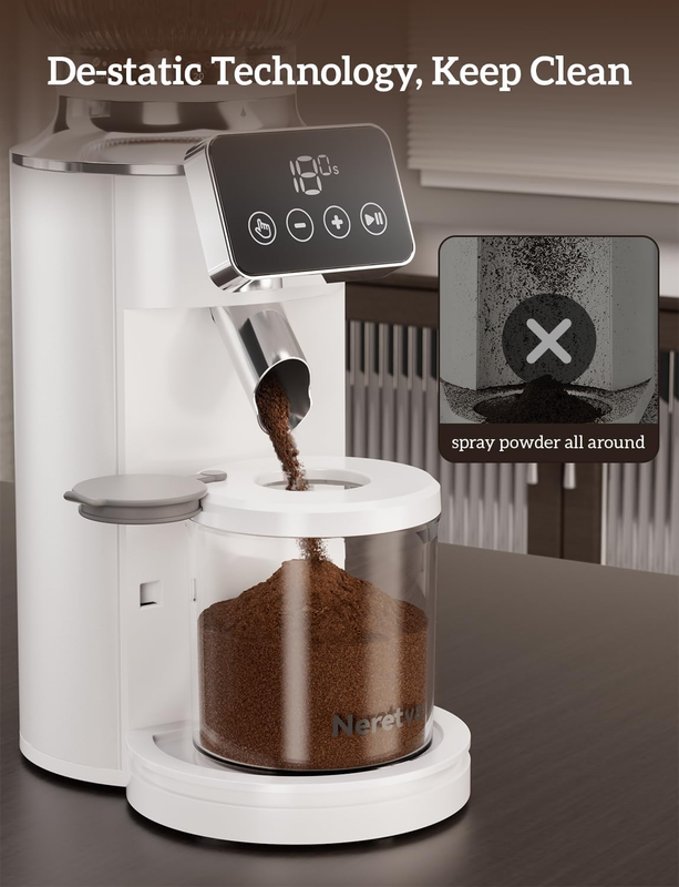 2-in-1 Espresso Burr Grinder Stainless Steel 30 Settings Anti-Static White3