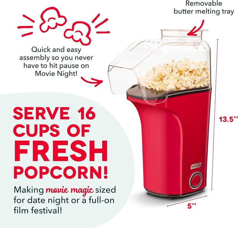 Fresh Pop Popcorn Maker   Oil Free, Air Popcorn Popper   with Measuring Cup & Re2
