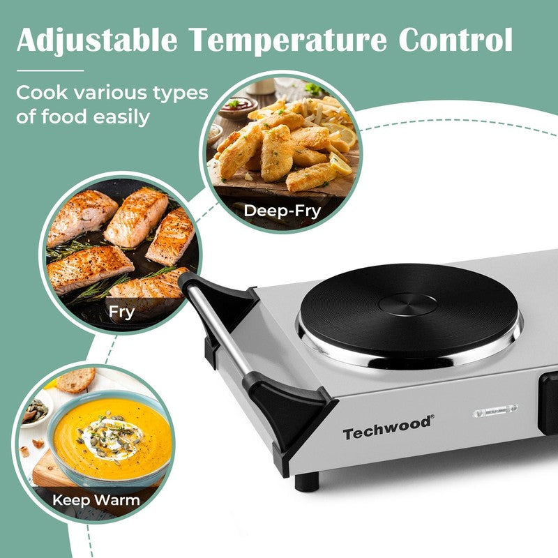 1800W Dual Hot Plate Electric Burner w/ Stay Cool Handles, Silver2