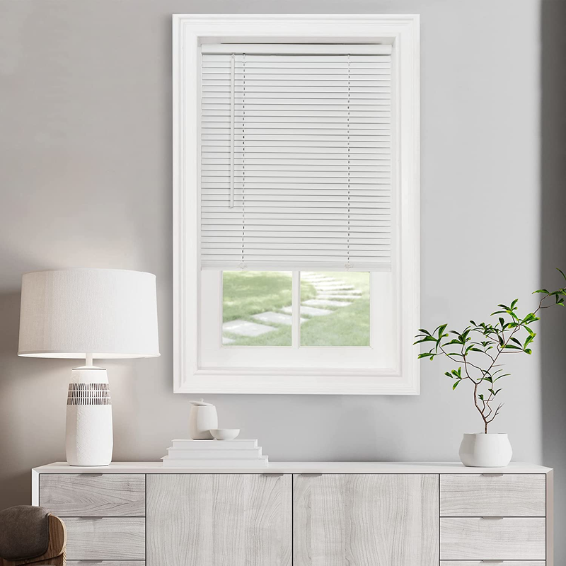 Cordless Pearl White Mini Blinds 29x64 Inch for Indoor Windows - GII Morningstar0