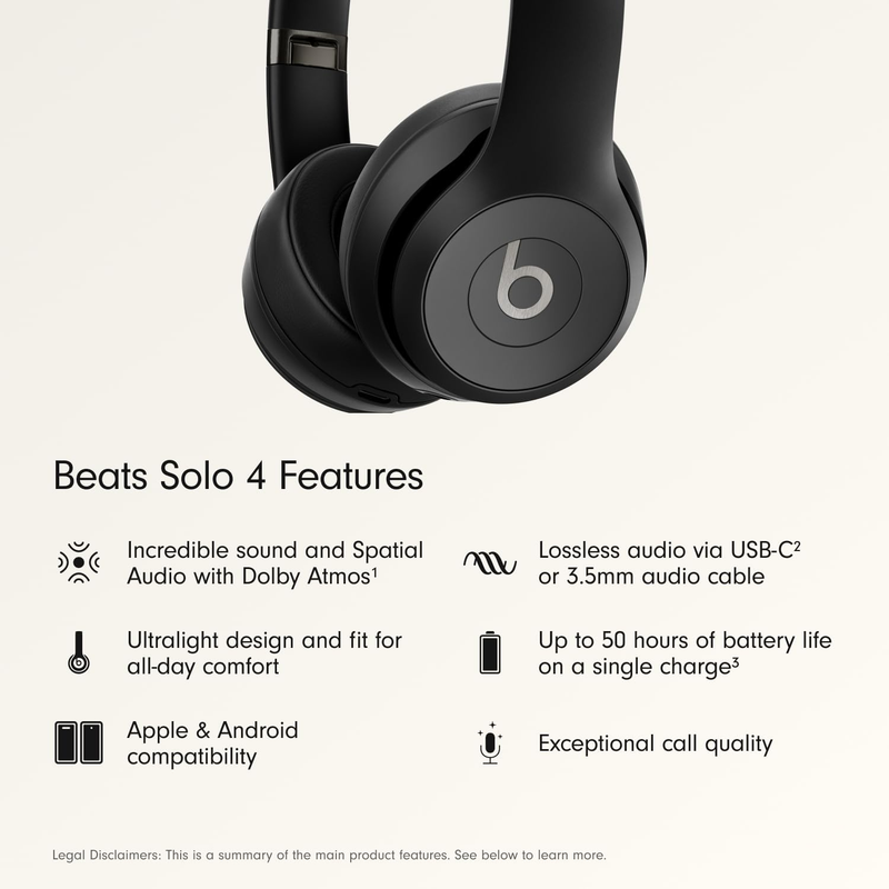 Solo 4 Wireless Bluetooth On Ear Headphones 50Hr Battery Apple Android1