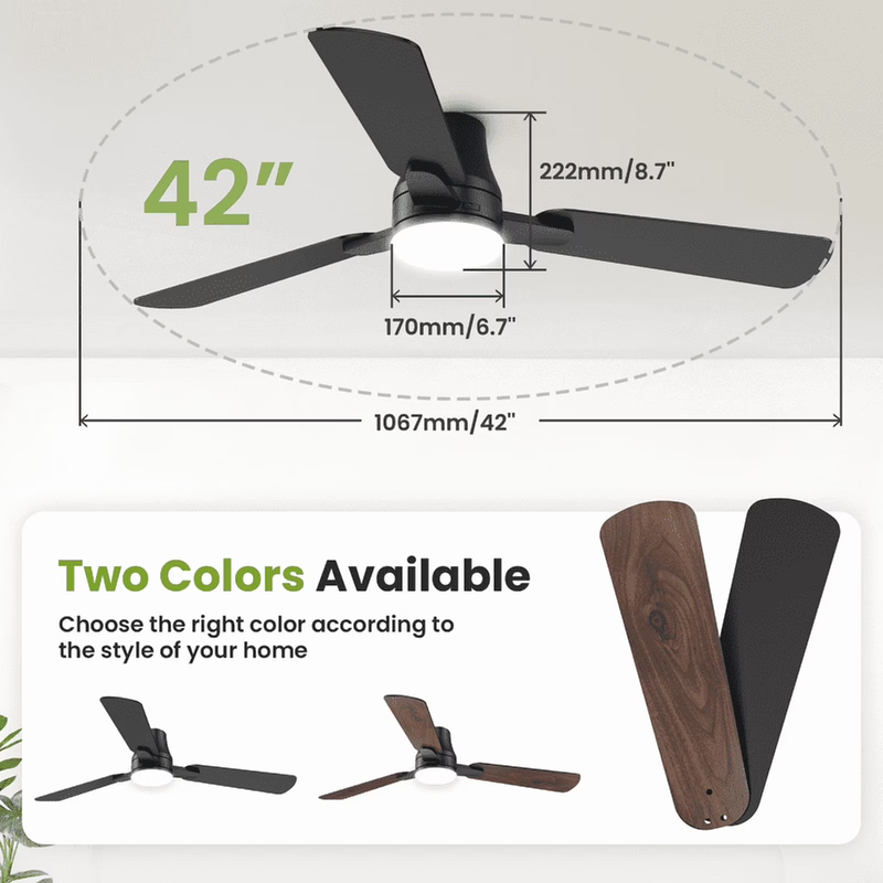 42in Modern Ceiling Fan with Light Remote 6 Speed Flush Mount LED10