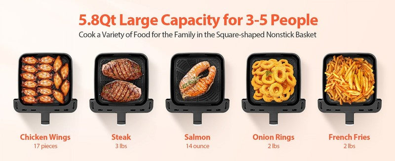 5.8QT Large Digital Air Fryer | 12 in 1, Clear Window, Flavor Lock, 40+ Recipes10