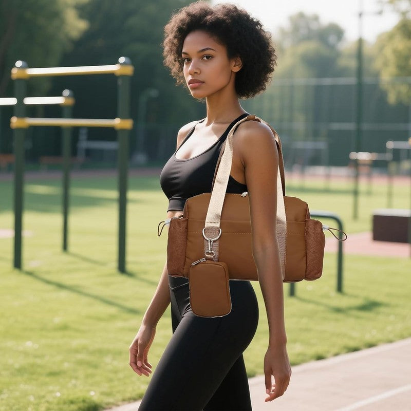 Everyday Mini Gym Bag Women 2.0 Tote Waterproof Travel Duffle Brown Coin Wallet8
