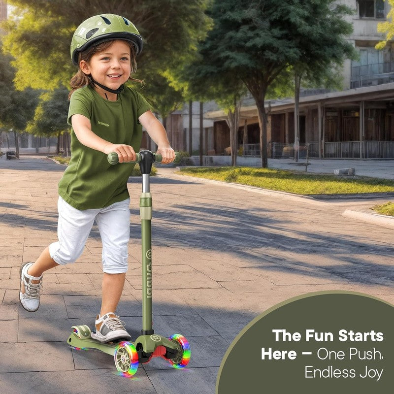 3 Wheel Kids Scooter Lean to Steer Adjustable Handlebar Wide Deck Army1