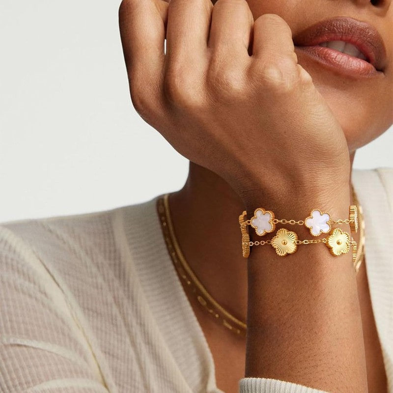 18K Gold Plated Floral Bracelet Set, Non-Tarnish, Adjustable, Gift for Her1