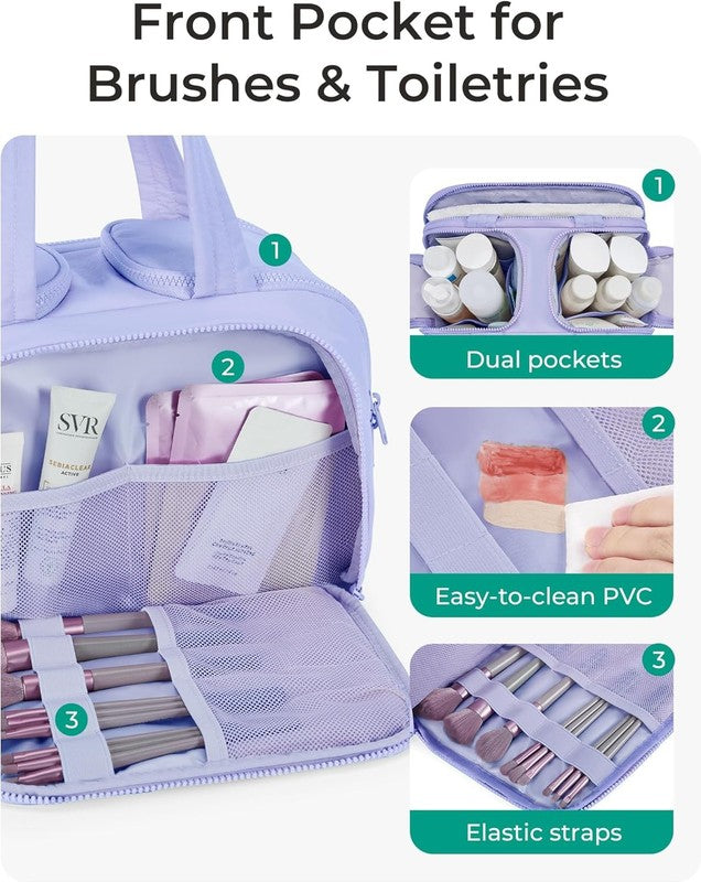 Travel Toiletry Bag Large Wide-Open Puffy Cosmetic Organizer for Women Purple2