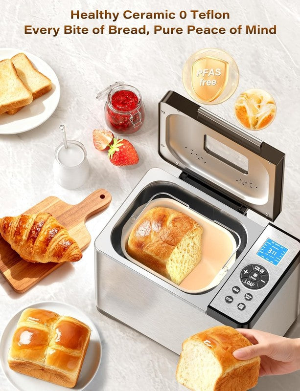 19-in-1 Bread Maker 2LB w/ Ceramic Pan Gluten Free Timer Steel2