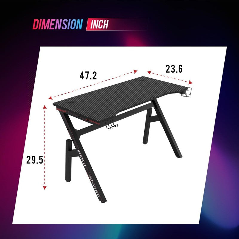 47" Gaming Desk Computer Table Carbon Fiber PC Workstation w/ Cup Holder Black2