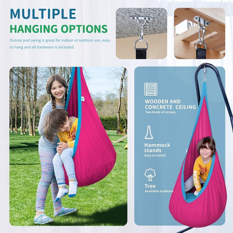 Kids Pod Swing Seat Cotton Hammock Sensory Chair Indoor Outdoor Pink Blue1