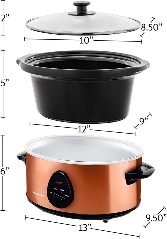 3.7Qt Electric Slow Cooker Stainless Steel Non-Stick Dishwasher Safe Copper5