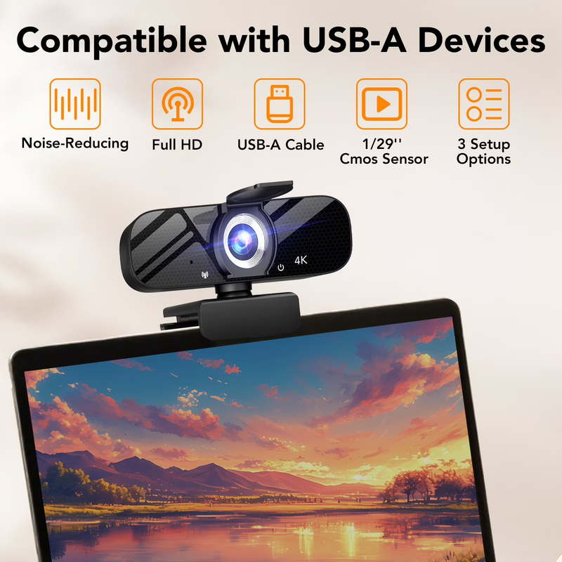 4K UHD Webcam PDAF Autofocus Noise Cancel Mic USB A Privacy Cover PC Laptop4
