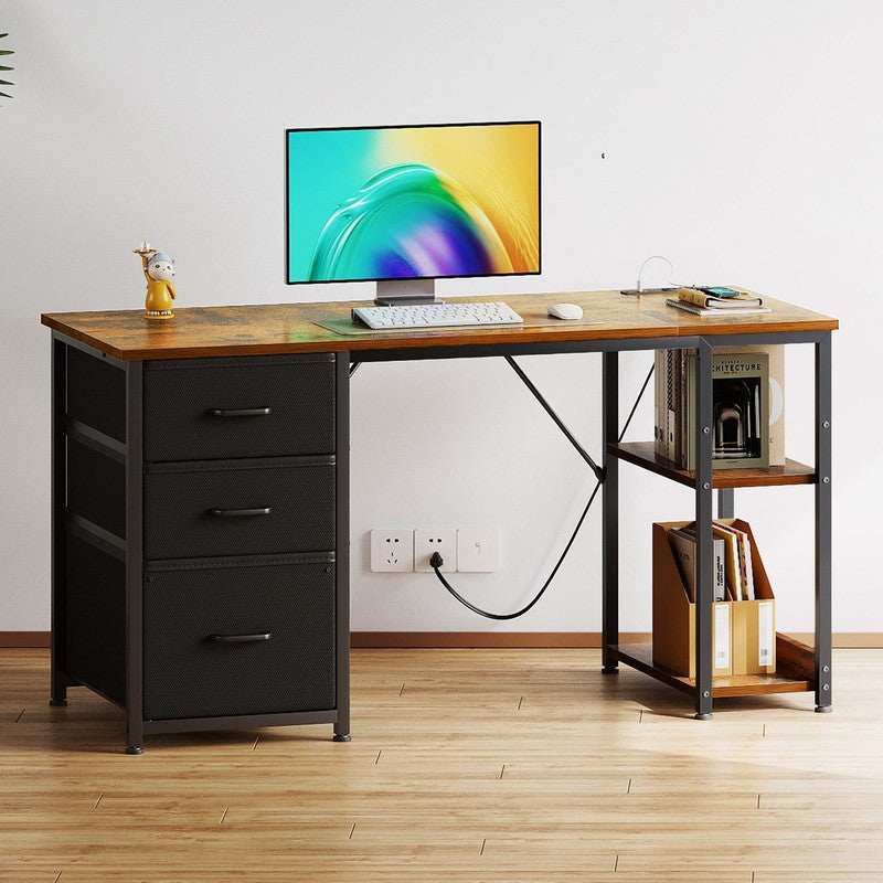 51 Inch Computer Desk with File Drawers & USB Power Outlets- Reversible Home Off7