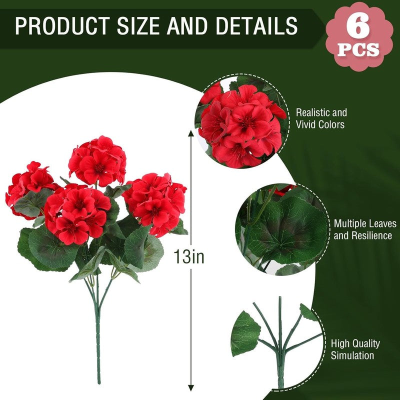 6 Pcs Artificial Geranium Flowers for Outdoors Geranium Silk Red Flower Outdoor 1