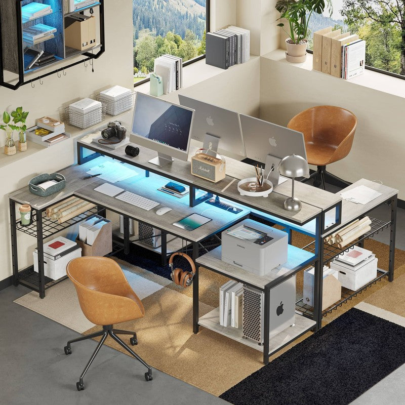 71" L-Shaped Gaming Desk with LED, Power Outlets, Monitor Stand Grey4