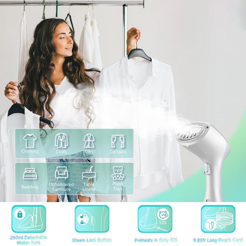 1300W Handheld Clothes Steamer, 260ML Tank, Portable Travel Steamer   White4