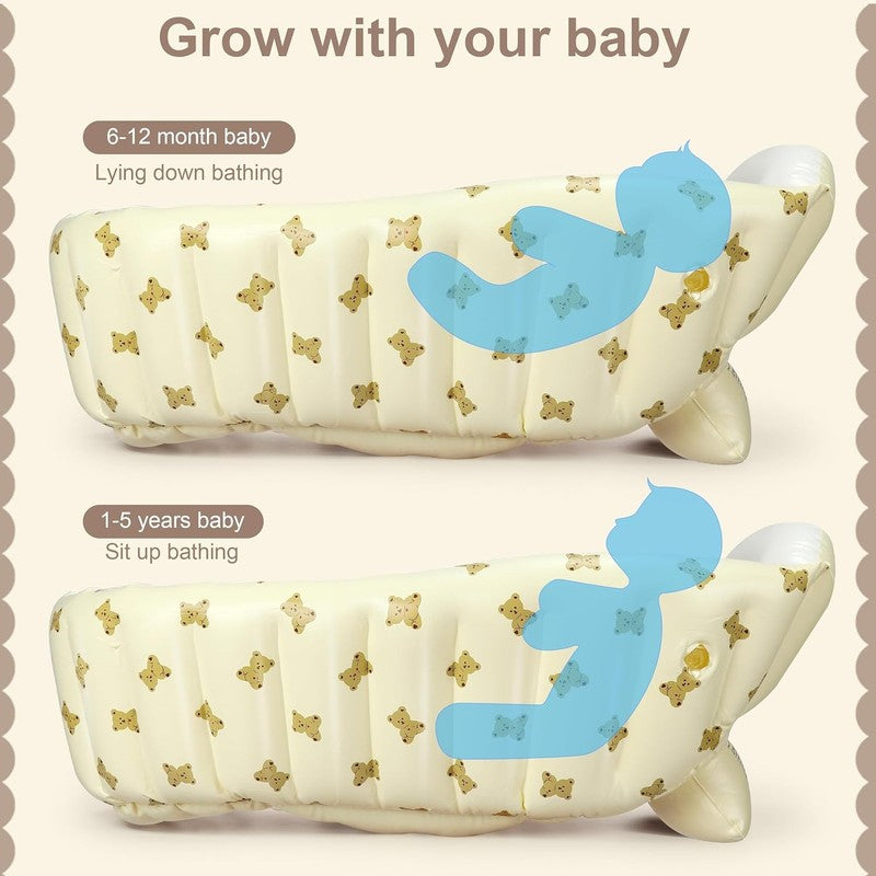 Inflatable Baby Bathtub with Pump & Back Support – Portable Bear Tub2