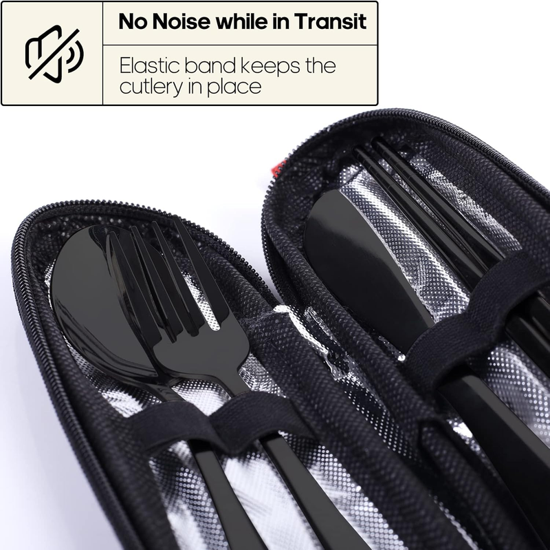 Reusable Travel Utensils Set Fork Spoon Stainless Steel with Case Black2