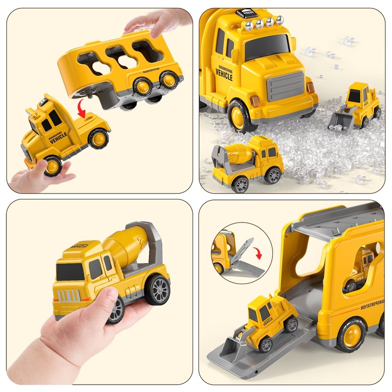Construction Truck Toys for 3-7 Years Old Boys - Kids Friction Powered Car Toys 5