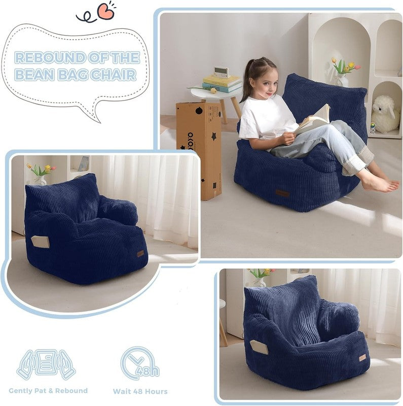 Kids Bean Bag Chair Toddler Sofa w Filler Cozy Pocket Floor Chair Navy3