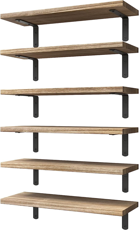 Wood Floating Shelves Set of 6, Shelves for Wall Decor, Farmhouse Shelf for Bedr0