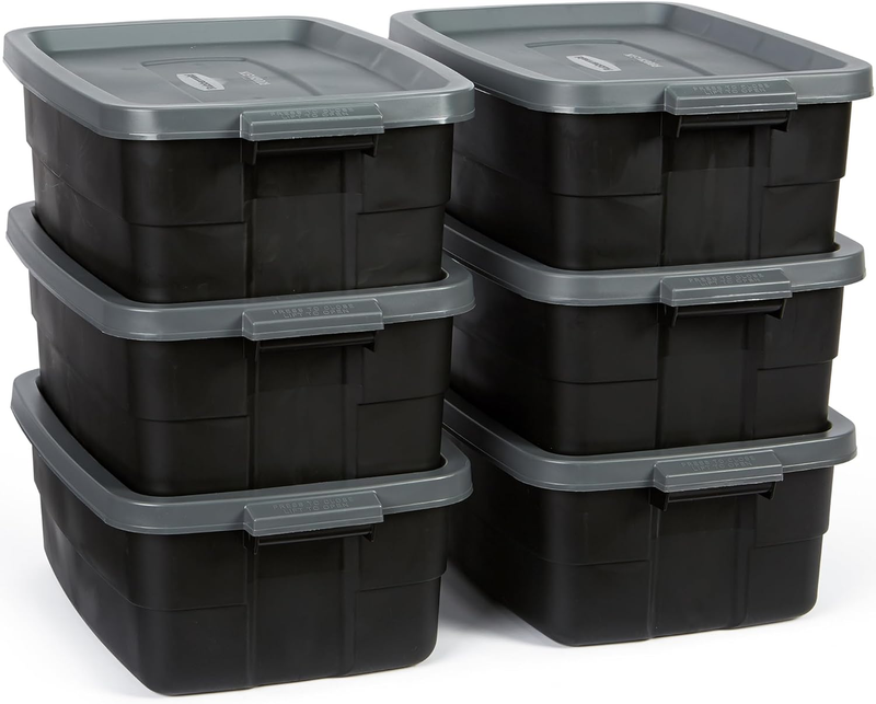 10Gal Black/Gray Plastic Storage Bins w Lids Stackable 6 Pack Totes0