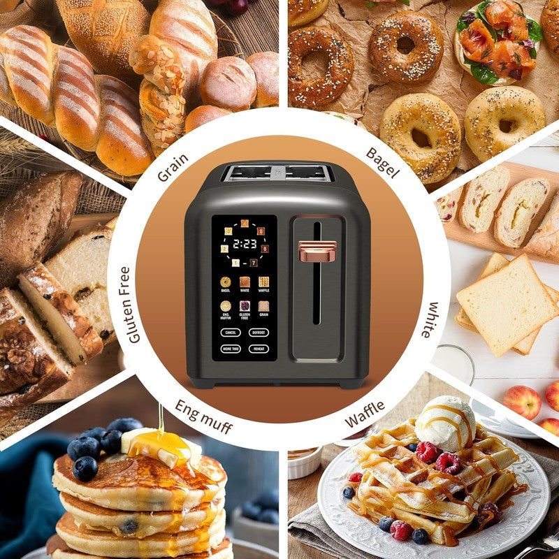 2 Slice Touch Control Toaster LCD 1350W Wide Slots Stainless Dark2