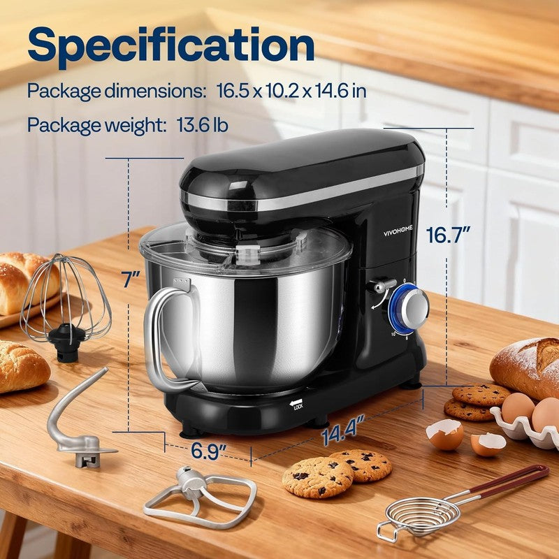 660W Stand Mixer 6QT 10-Speed Tilt-Head w/ Dough Hook Whisk Beater6