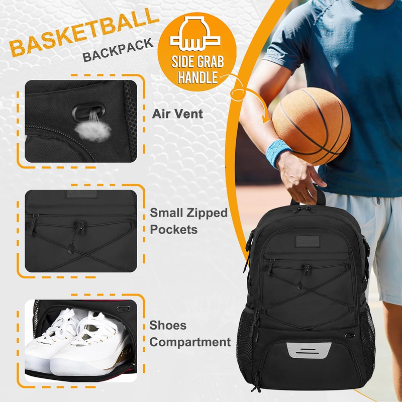 Soccer Basketball Backpack w/ Ball & Shoe Compartment Sports Travel Bag2