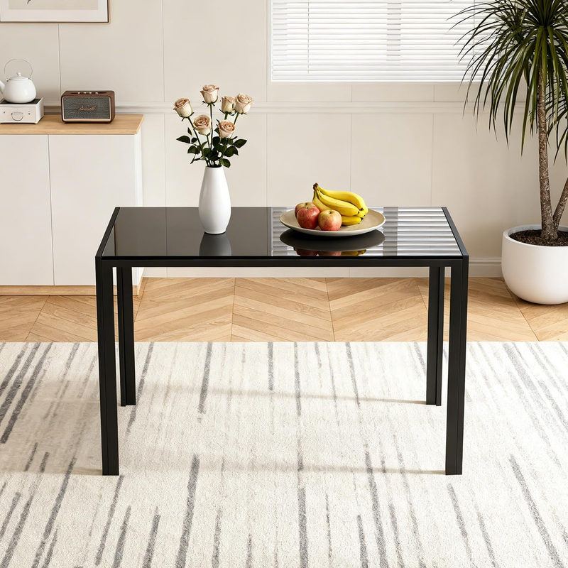 47in Glass Dining Table Black Rectangular 4-6 Person Modern Kitchen Space Saving6